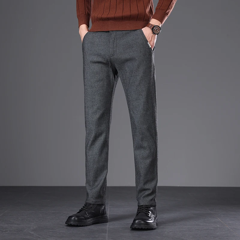 

Autumn and Winter high-end abrasion men's casual pants straight pants scratch wool thickened light business men's pants