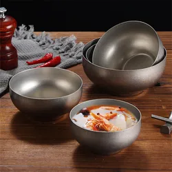 Retro Single-layer Stainless Steel Rice Bowls Sauce Bowl Mini Deep Hot Pot Barbecue Snow Gray Soup Fruit Dishes Tableware