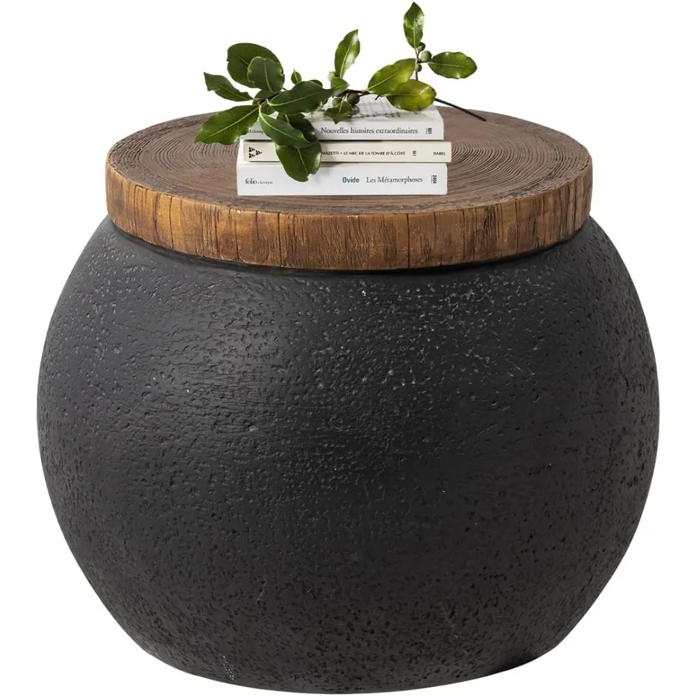 

Concrete Outdoor Side Table Jar Shaped Round Coffee Table, Home Decor Plant Stand Outdoor Accent Modern Nightstand Patio