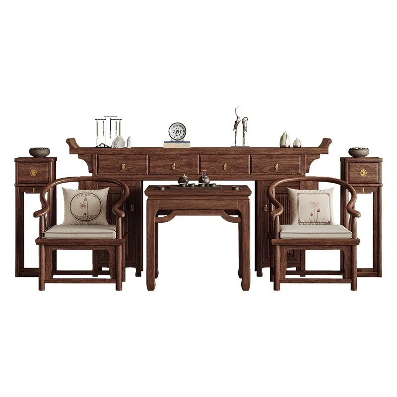 New Chinese Style Solid Wood Offering Table, Incense Table, Home Strip Table, Six-Piece Central Hall Set of Incense Entryway
