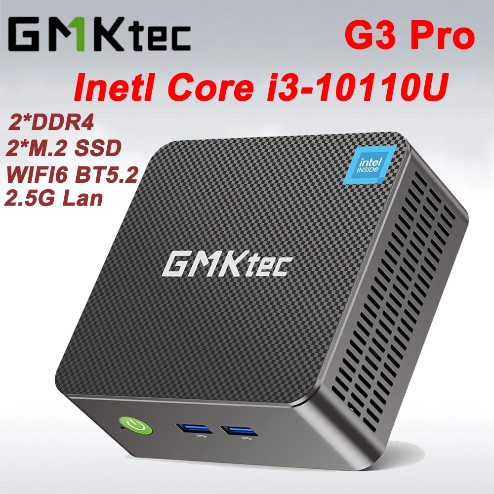Mini PC GMKtec G3 Pro con Intel Core i3-10110U, 2*DDR4, 2*M.2 SSD, WIFI6, BT5.2, 2.5G Lan, Windows 11 Pro, Mini Ordenador de Escritorio para Oficina.