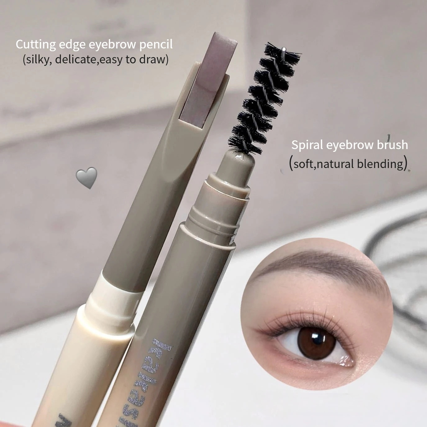1本入りコーヒーカラー眉ペンシル、ブラシ付き、長持ち防水、黒/グレー、眉タトゥーペン、メイクアップ、眉ティント、簡単に色付け可能
