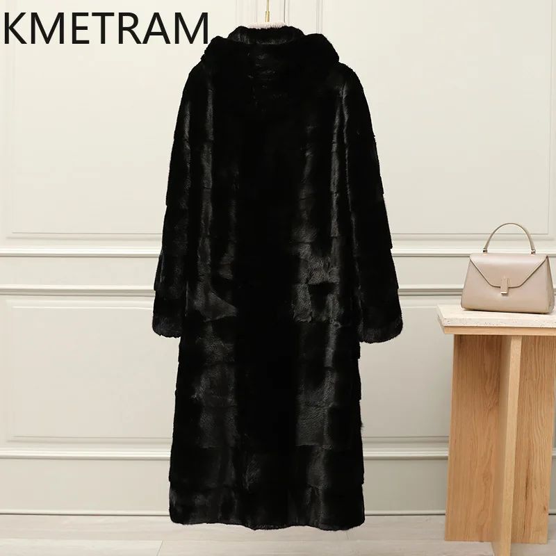 100% Mink Fur Jacket Woman Luxury Black Long Real Fur Coat with Hood 2025 High Quality Winter Clothes for Women шуба женская