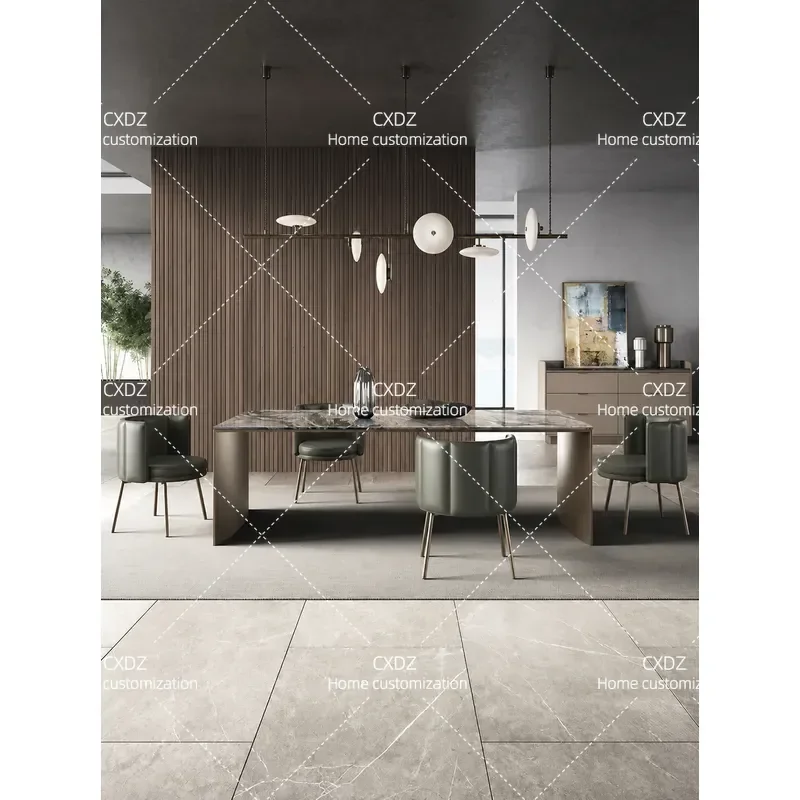 Style Brown Marble Dining Table Modern Minimalist Luxury Long Dining Table for Home High End Furniture