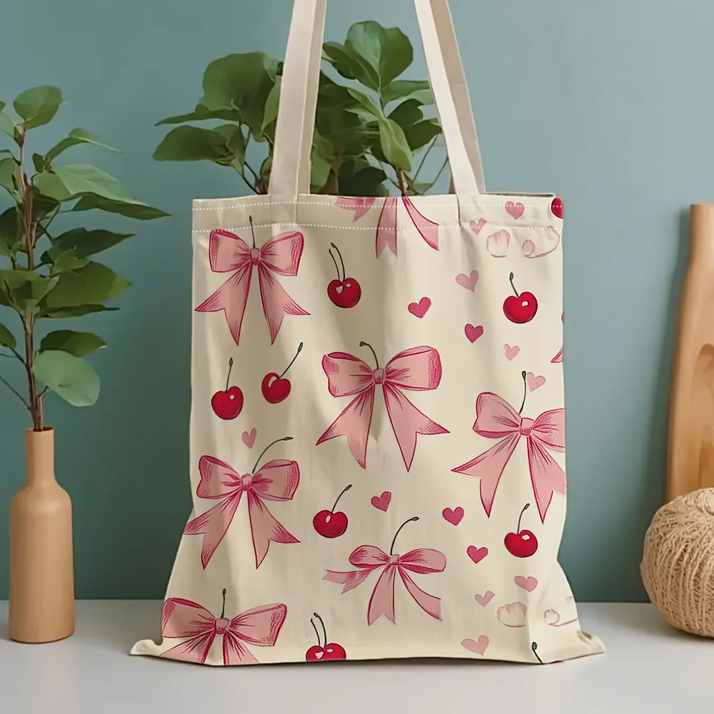 Bolso de lona multifuncional para mujer con lazo de corazón amoroso: sirve como organizador de joyas y neceser de moda