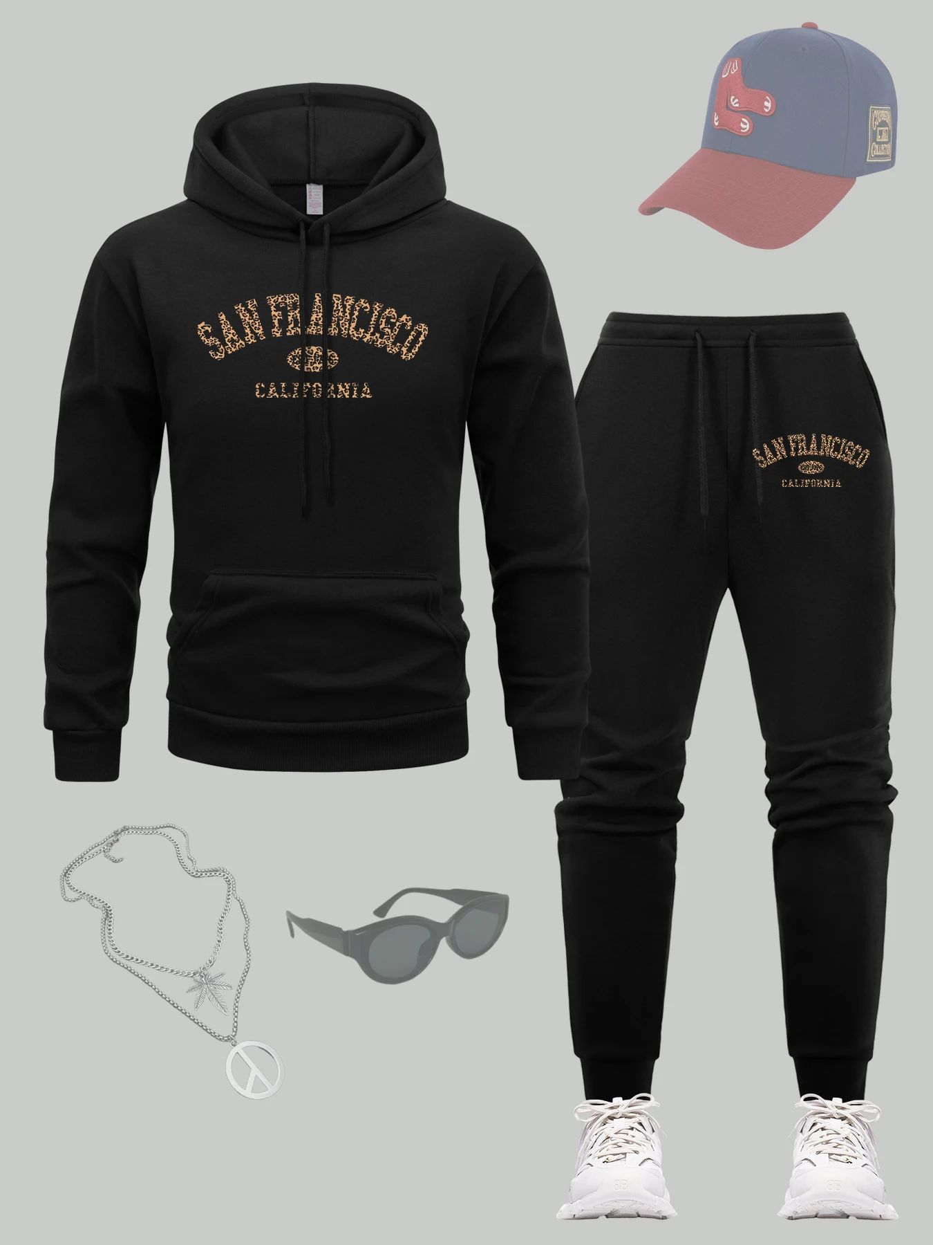 

Мужской комплект с капюшоном с принтом Сан-Франциско, Калифорния, осенние универсальные спортивные штаны, флисовый пуловер с карманами, свободные комплекты с капюшоном в стиле хип-хоп