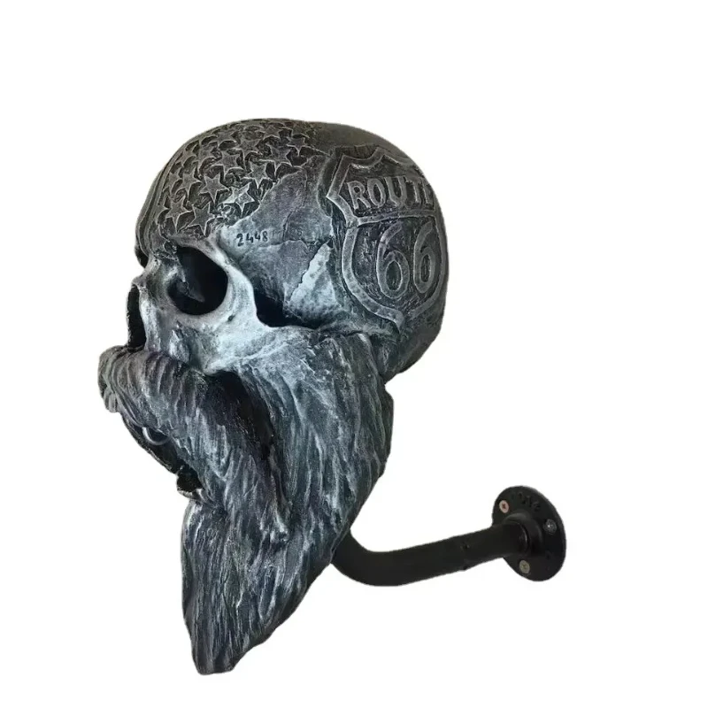 Skull Helmets Holder Wall Mount Motorcycle Skull Hat Stand Wall Mounted Hanger Resin Crafts Decorative Skull Helmets Holder