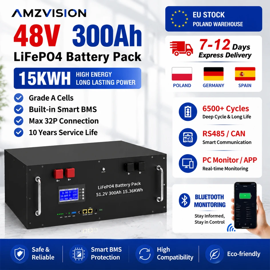 LiFePO4 48V 300Ah Akkupack 15kWh 6500+ Zyklen 16S 51.2V Bluetooth RS485 CAN PC-Monitor BMS 150Ah 120Ah 100Ah Lithium-Batterie für Heimspeicher und Solaranlagen – EU-Lagerbestand – Detail 2