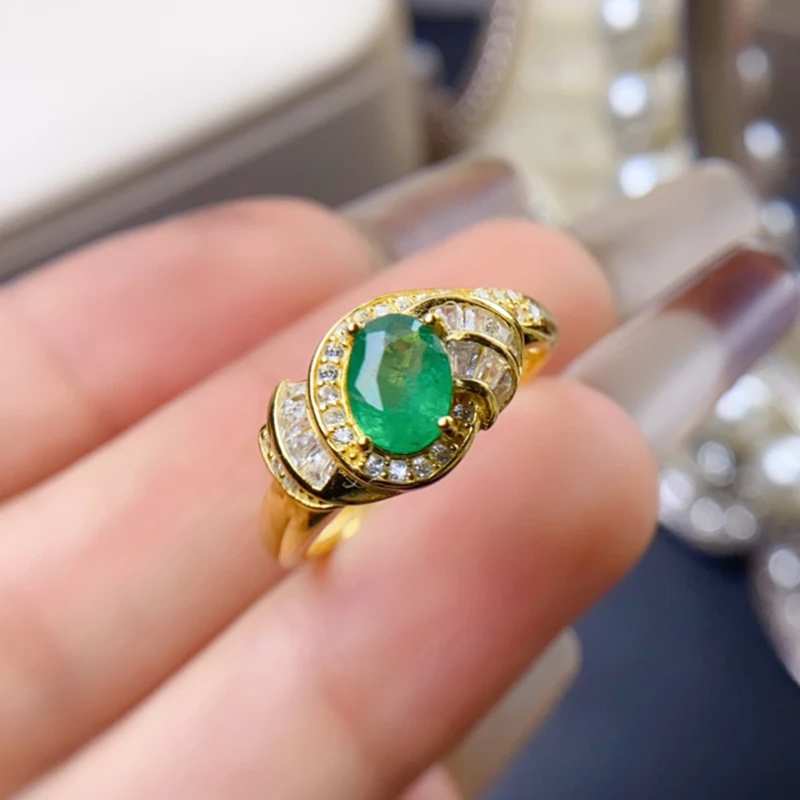 Natural Emerald Rings for women silver 925 jewelry luxury gem stones 18k gold plated free shiping items