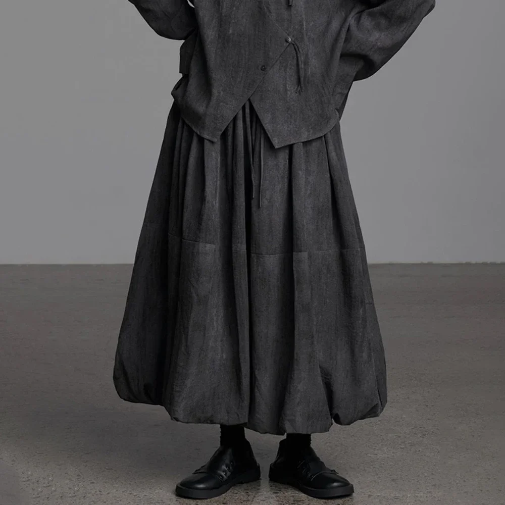 Осень-зима, мужская модная ниша для поездок на работу, против морщин, юбка с бутоном цветка, плиссированная черная юбка трапециевидной формы с высокой талией, унисекс