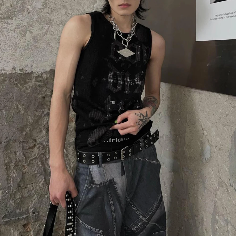 Summer New Men's Letter Print Sleeveless T-Shirt Unisex American Retro Fashion Trend Street Hip Hop Loose Casual Niche Men's Top