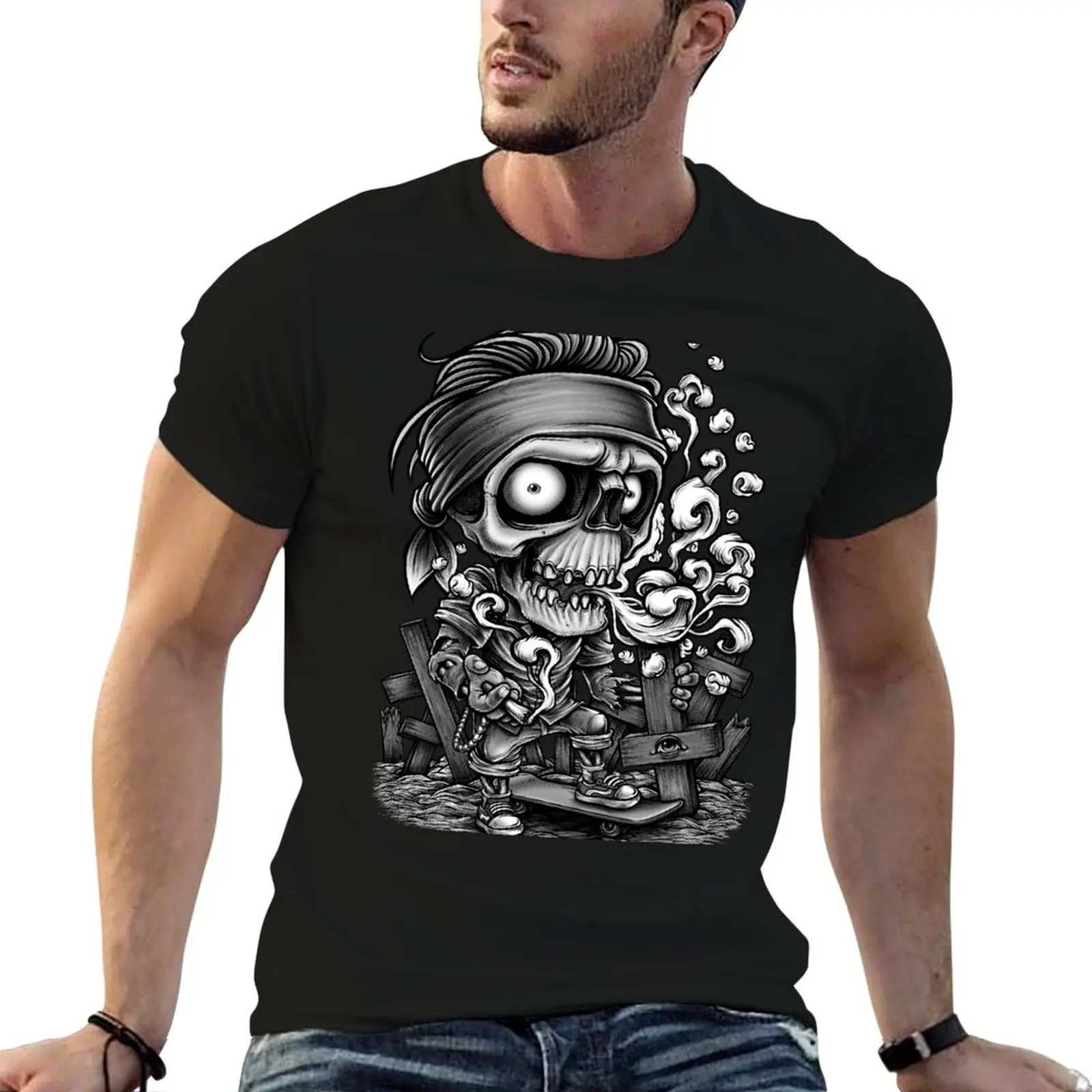 cute skeleton skateboard boy T-Shirt funny t shirts cotton man tshirt t shirt man casual T-shirt