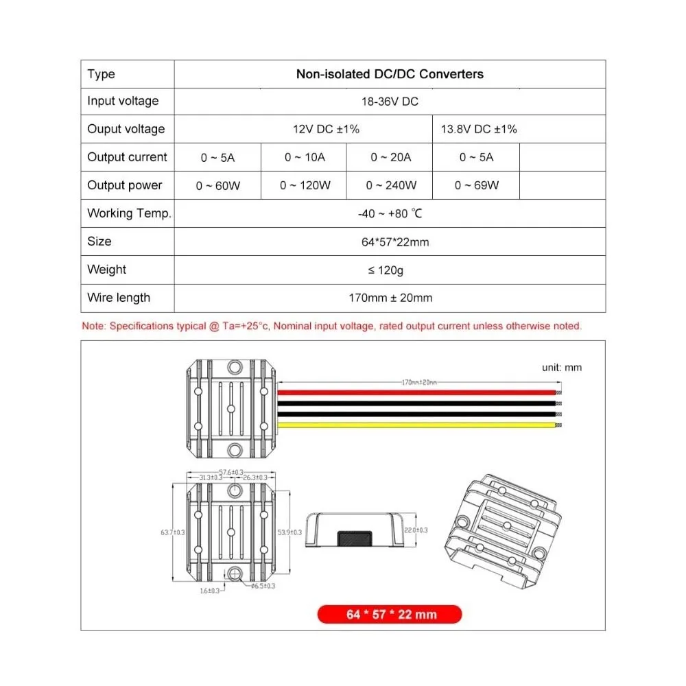 

24V TO 12V 13.8V 5A 10A 15A 20A DC DC Step-down Power Converter 24 Volt to 12 Volt Buck Regulator Voltage Transformer