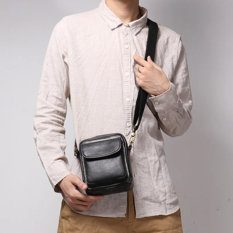 Men's Leather Shoulder Bag Cowhide Women's Crossbody Bag Casual Mobile Phone Bag Small Square Bag