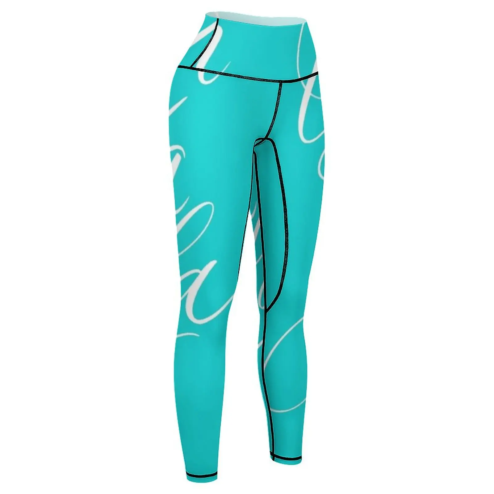 Ooh La La- Sensuously Elegant White Lettering- Calligraphy -Aqua Teal Blue Leggings workout shorts Womens Leggings