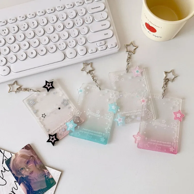 Acrylic Star Photocard Holder Kpop Idol Card Protector Display with Keychain Organizer Sweet American Sweet Cool Photo Card Case