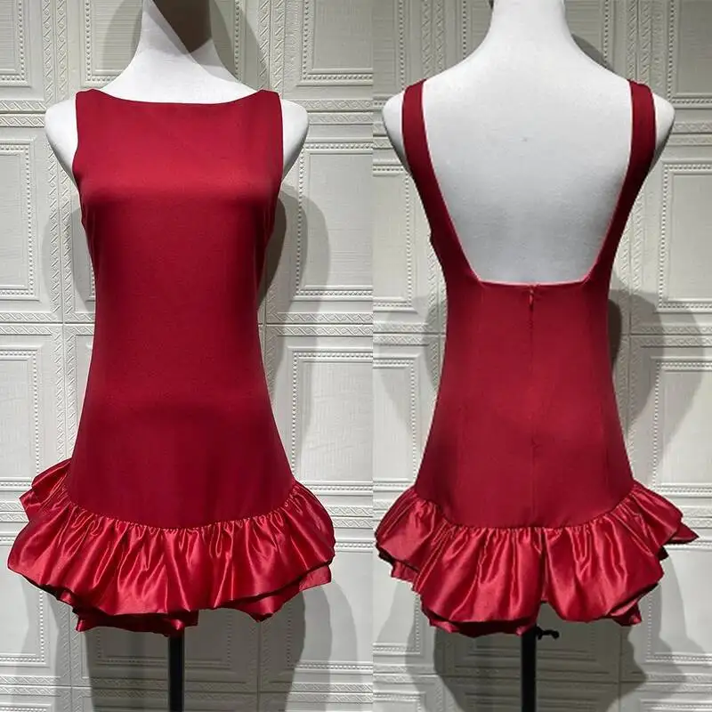 Sexy Club robes de soirée femmes 2025 été Satin Parthwork à volants bord Mini Robe courte sans manches dos nu Robe moulante