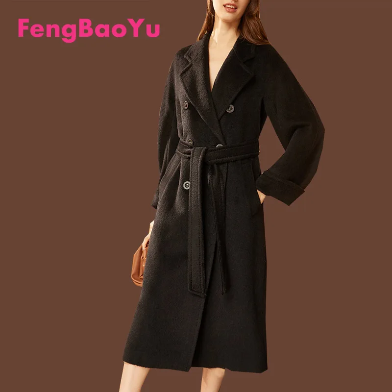 Fengbaoyu High-end White Suli Alpaca Winter Coat Women's Long Double-sided Woolen Coat Warm Cold-proof  Light luxury Women wear