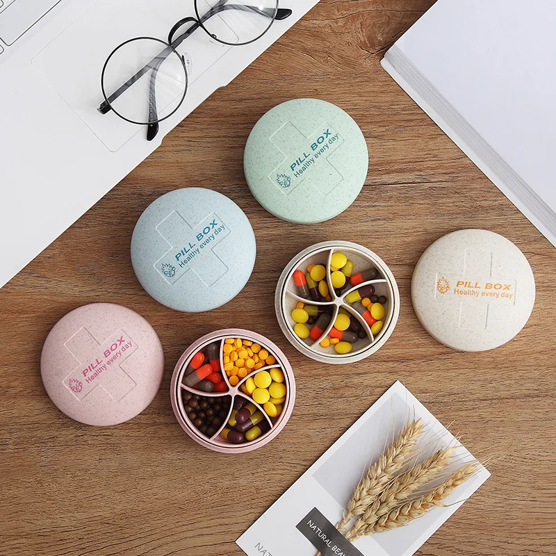 Circular Pill Box Portable 5 Grids Medicine Case Travel Home Pills Drugs Container Mini Fashionable Secret Stash