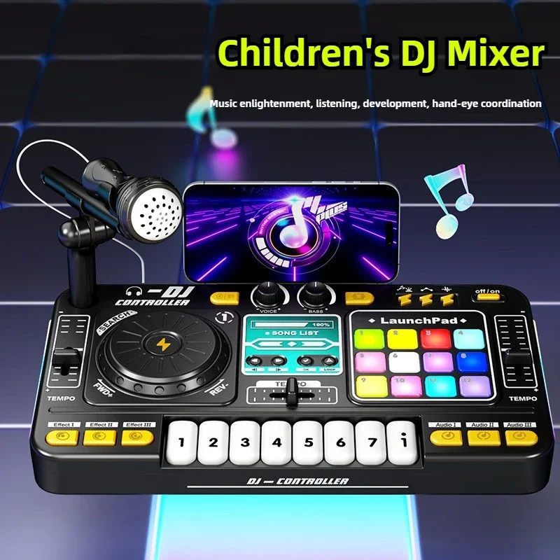 Kinder DJ Controller Musik Spielzeug Mixer mit Mikrofon LED Licht Elektronische Musik Spiel DJ Plattenspieler für Kinder Geburtstag Geschenke
