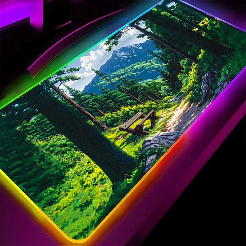 RGB LED Mouse Pad Japan Anime Scenery HD Laptop Keyboard Pad Non-Slip Anime Gaming Mat PC Accessories Mousepad Rubber Desk Mat