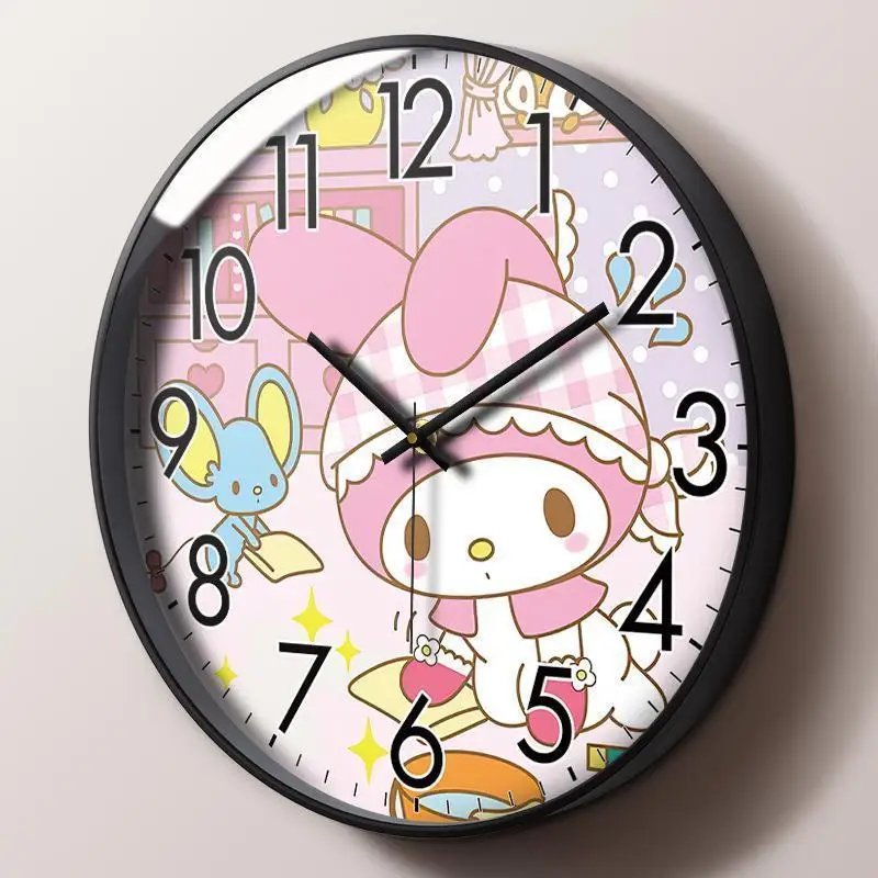 My Melody Anime Kawaii Sanrio Children Wall Clock Cute Cartoon Princess Bedroom Silent Wall Student Wake Up Clock Gifts Toys