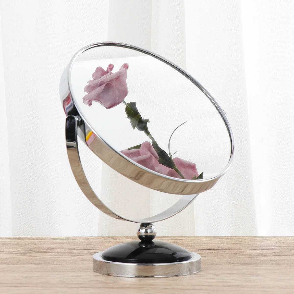 Specchio per trucco ingranditore 2X Nero Dimensioni L Rotante da tavolo Vanity Double Sided Base antiscivolo HD antiruggine regolabile a 360 gradi