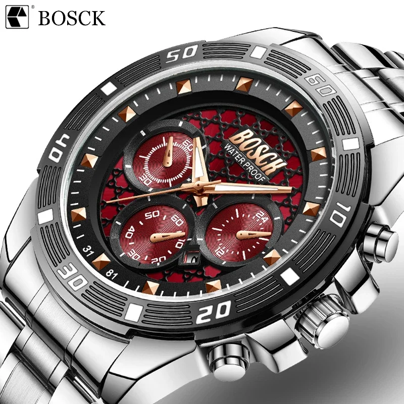 

Bosck Men's Trend Ultra-Thin Sports Quartz Watch Creative Scale Dial Luminous Waterproof Multi-Function Watch Relogio Masculino