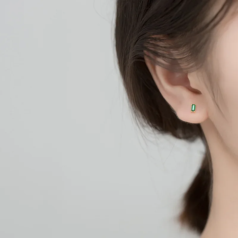 INZATT Real 925 Sterling Silver Square Emerald Zircon Stud Earrings  for Women Party Classic Fine Jewelry Minimalist Accessories