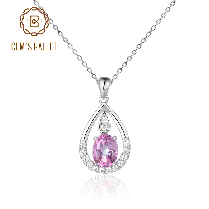 Gem's Ballet December Birthstone Topaz Necklace 6x8mm Oval Pink Topaz Pendant Necklace in 925 Sterling Silver with 18