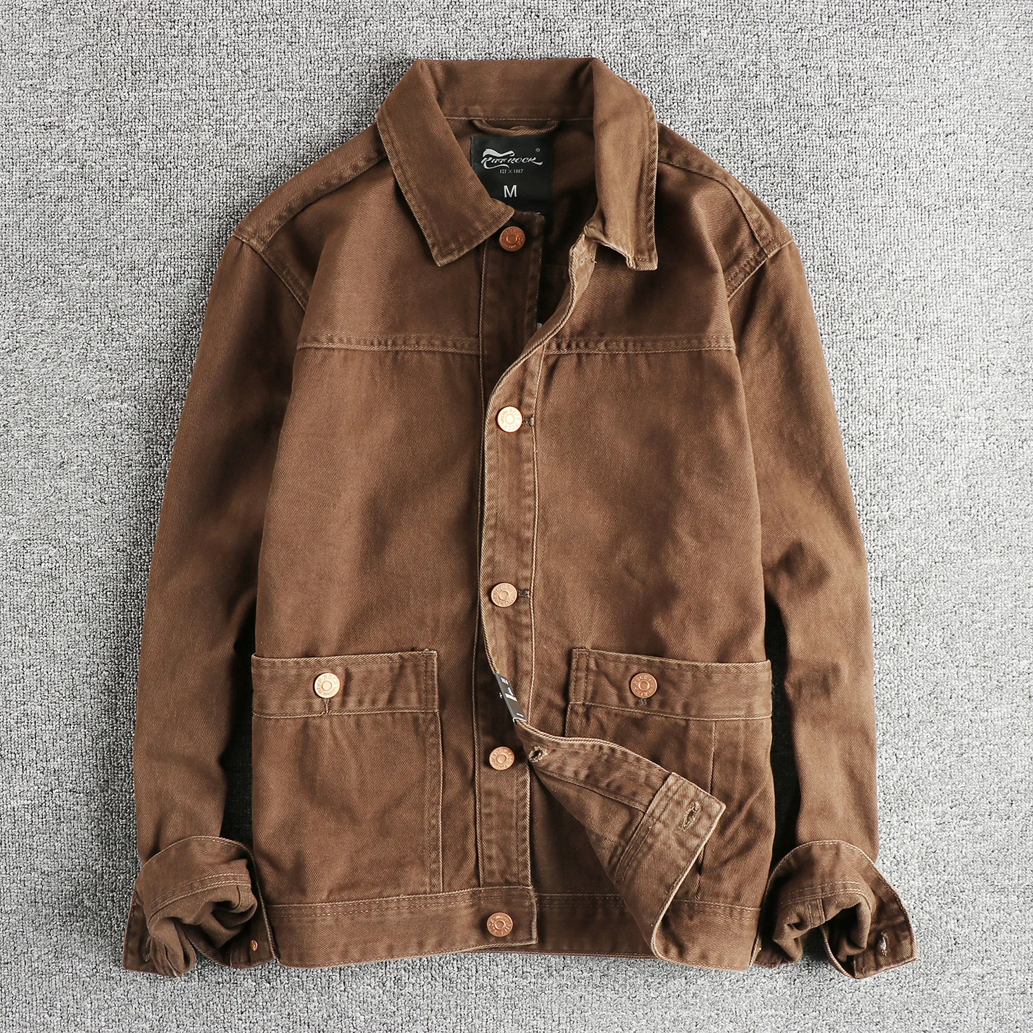 

2024 Autumn and Winter New American Retro Thick Woven Cargo Jacket Men's Simple 100% Cotton Washed Old Casual Pocket Tops Coat