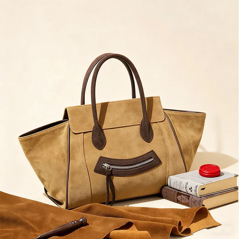 

Autumn Winter New Style Matte Leather Smiley Face Handbag Suede Shoulder Crossbody Bag Large Capacity Commute Tote Bag for Women