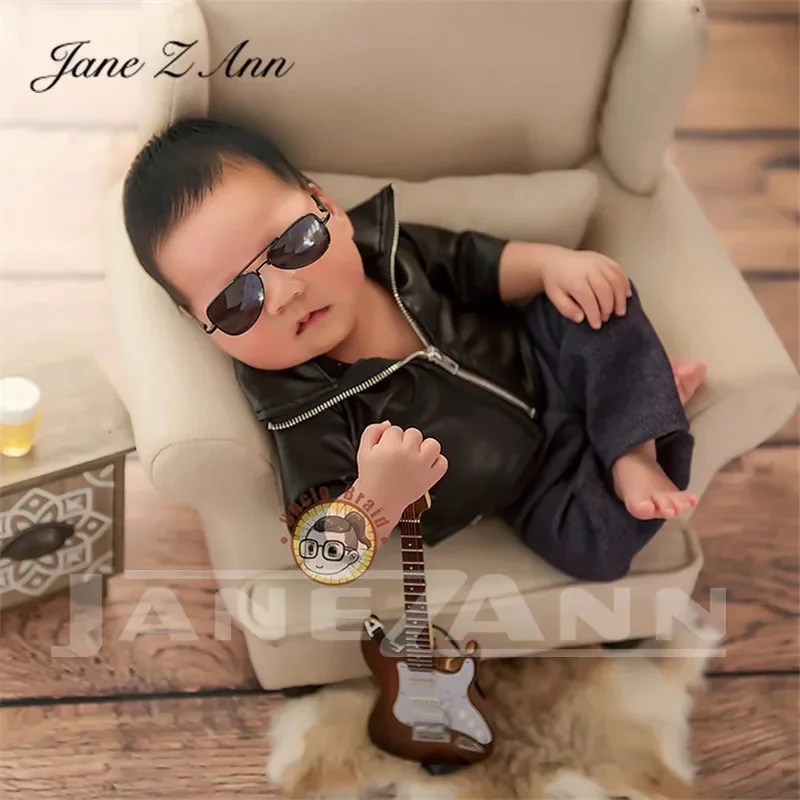 Newborn Photography props infant faux Leather jacket pants Social People cool boy  boss creative studio shooting item