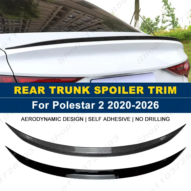 For Polestar 2 2020-2026 Car Rear Trunk Boot Spoiler Wing Lip Body Kits Gloss Black Soft Plastic Exterior Accessories