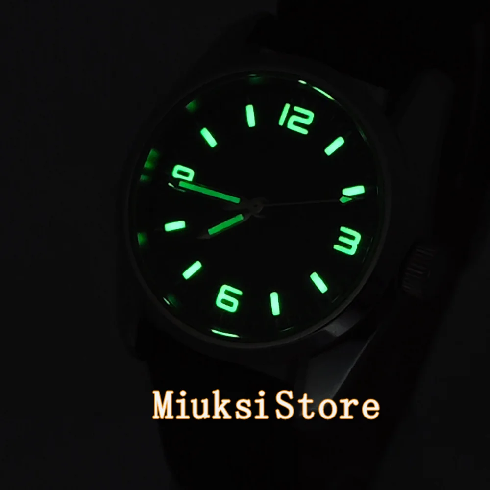 LOGO DIY Jam Tangan Pergerakan Otomatis NH35 Keperakan 36Mm Kustom Jam Tangan Casing Baja Tahan Karat Dial Merah Kaca Safir ﻿