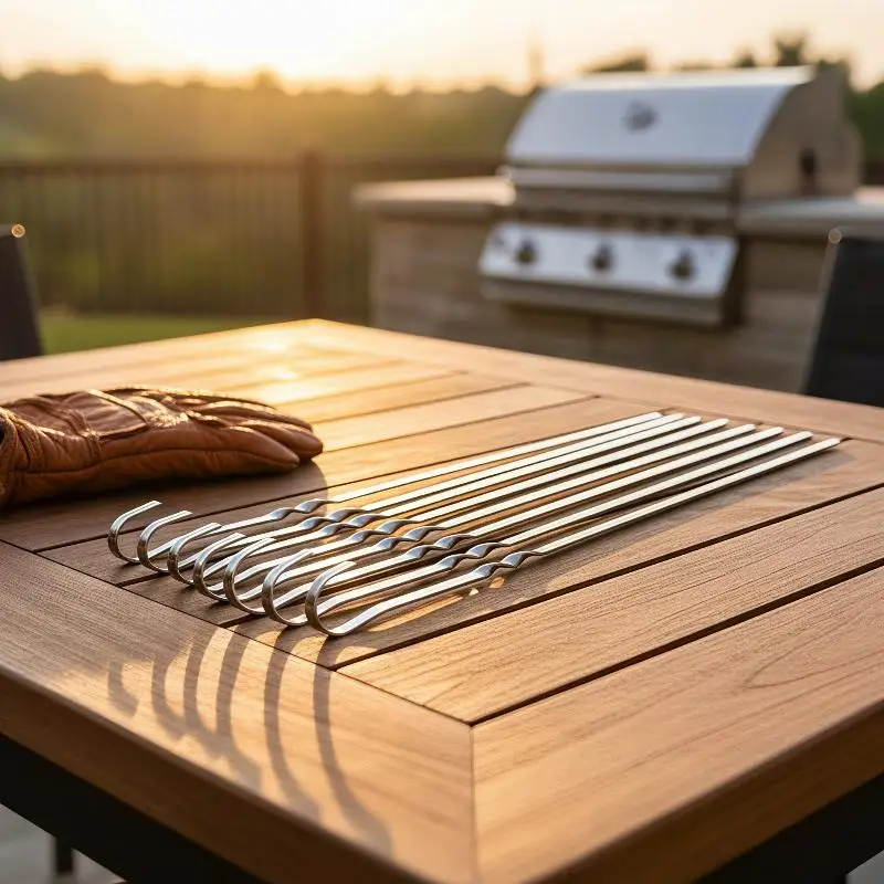 BBQ Skewers Stainless Steel 40cm Wide Flat BBQ Sticks Fork Outdoor Camping Picnic Utensil Kitchen Accessories Reusable Kebab