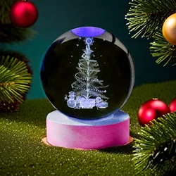 1pc, Santa 3D laser carved crystal ball with colored lights, living room bedroom home decorative lights, table decoration glass