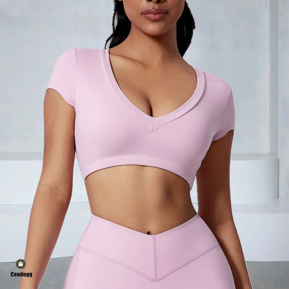 

Спортивная одежда Pad, женский бюстгальтер для занятий йогой в тренажерном зале, укороченные топы с короткими рукавами, футболка с открытой спиной, с короткой талией, с открытой талией, одежда для фитнеса и улицы XP73