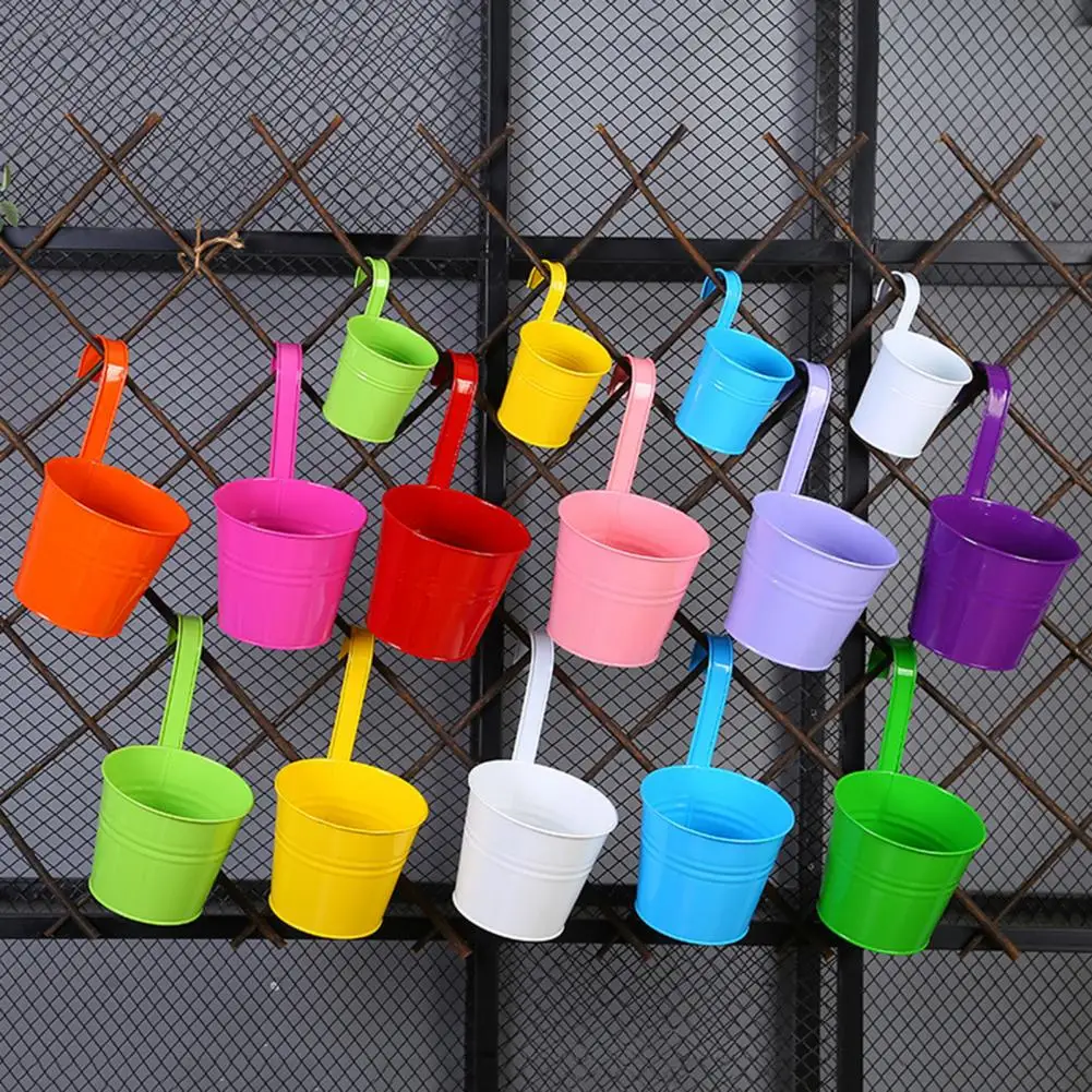 Candy Color Iron Hanging Flower Pot Wall Planter Wall Planter Vase Garden Balcony Decor Potted Plant Flowerpot Hook Wall Pot