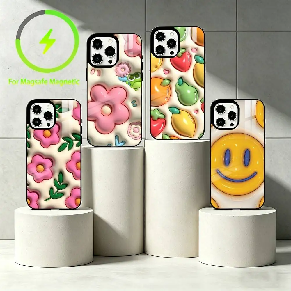 

3D inflation effect Phone Case For iPhone 17 16 15 14 13 12 Pro Max Plus for Mirror Wireless Magnetic Cover