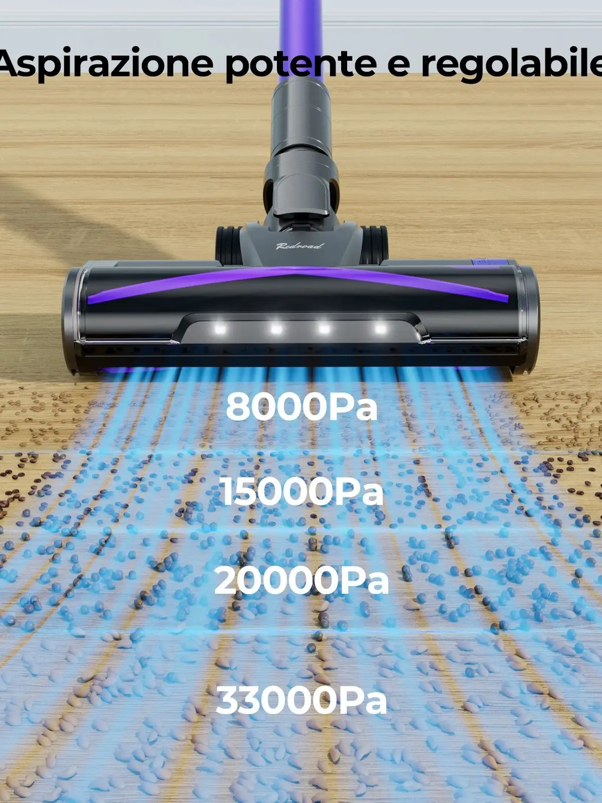 Redroad X18 500W Kabelloser Staubsauger 33000PA Ultra Starke Saugkraft, Bis zu 65 Minuten Laufzeit, Abnehmbarer Akku 8-in-1 Handstaubsauger für Zuhause, Teppich, Auto