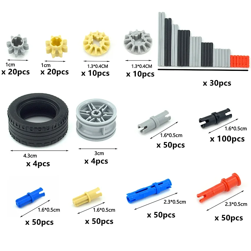 Moc Teile 650 Stück Bausteine technische Teile Getriebe Kreuz achsen Stift Auto Zug Räder LKW Zubehör Set Stecker Ziegel Spielzeug