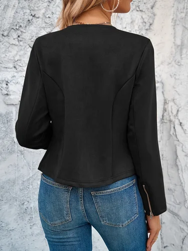 Imagen 2 del producto Top ajustado con cuello redondo a la moda para mujer con puños con cremallera, cárdigan con cremallera y control de acceso, chaqueta corta