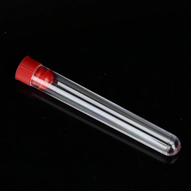 50pcs Laboratory Transparent Test Tube 12x75mm ( 5ml ) Clear PP Plastic Test Tubes Set With Blue Or Red Caps