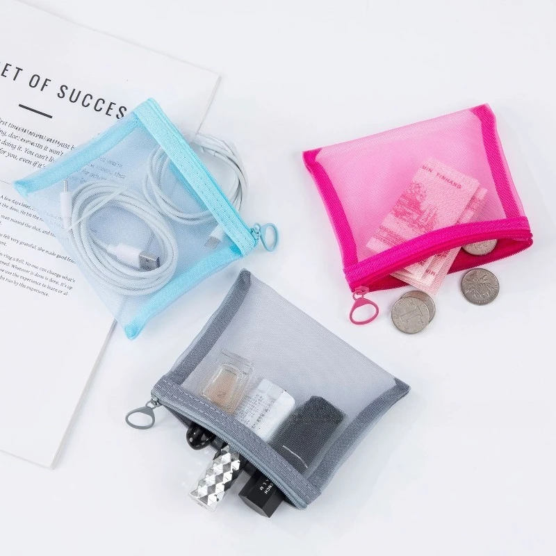 5Pcs B8 Clear Nylon Mesh Bag for Lipsticks Earphone Cable Organizer Case ID Credit Cards Storage Pouch Zipper Portable Packing