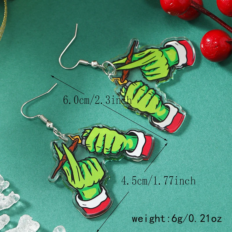 Kreative Acryl Grüne Hand Ohrringe für Frauen Weihnachten Gingle Bells Schwarze Katze Anhänger Ohrringe Neujahr Party Schmuck Geschenke – Detail 4