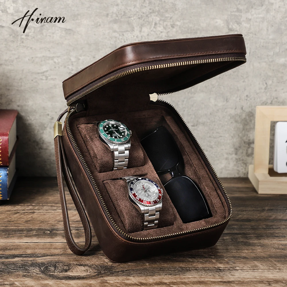 Luxury Genuine Leather Watch Case Jewelry Organizer Sunglasses Box for Travel Portable Watches Eyeglasses Rings Cufflinks