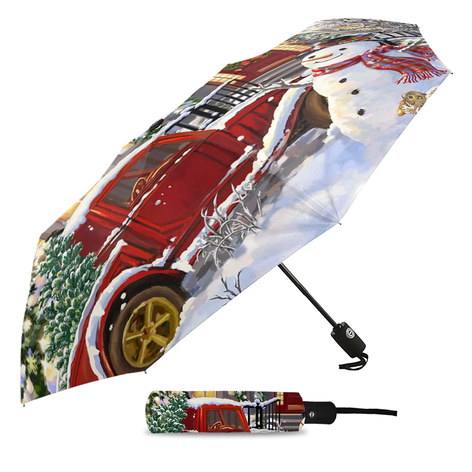 New Year Merry Christmas Tree Truck Sunshade Parasol Umbrella Fully-automatic Eight Strands Foldable Rain Umbrella for Women Kid