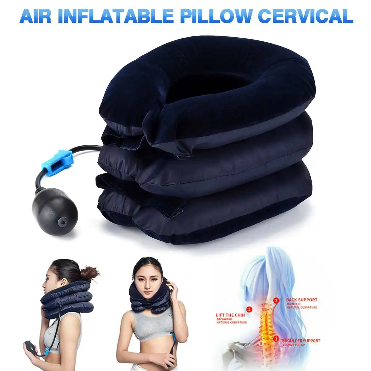 Air Inflatable Cervical Traction Collar Brace Pillow Chiropractic Pain Relief Neck Relax Cushion Support Protection Stretcher A3