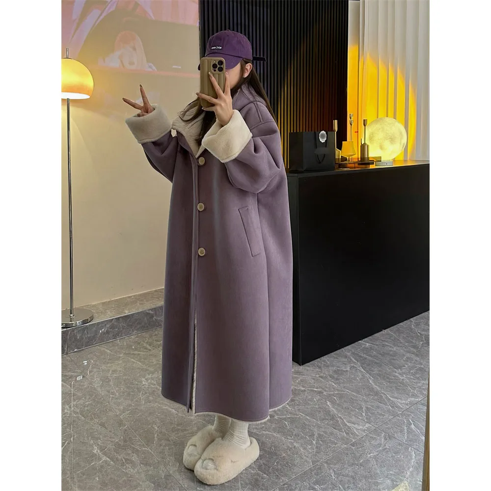 

Lamb Fur Coat For Women Autumn Winter Thicken Warm Long Double Sided Fur Jacket High-quality Female Suede Fabric Winter Overcoat